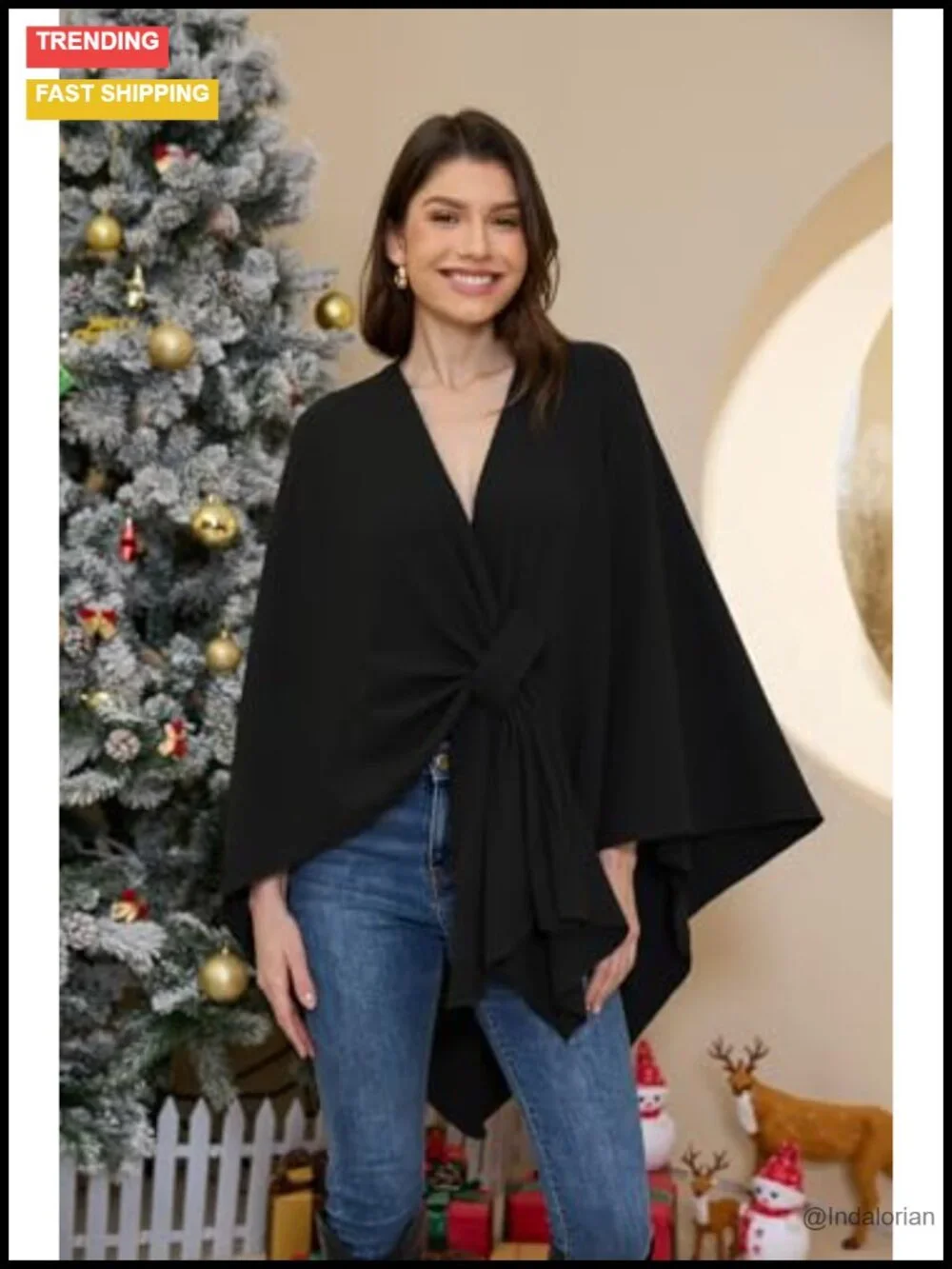 Elegant Poncho Sweater Wrap Cross Front Shawl for Fall Winter Evening